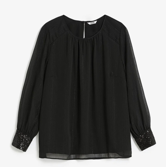 Penningtons Black Long Sleeve Sheer Blouse Top Metallic Sequins Sequined 5X - Picture 4 of 12